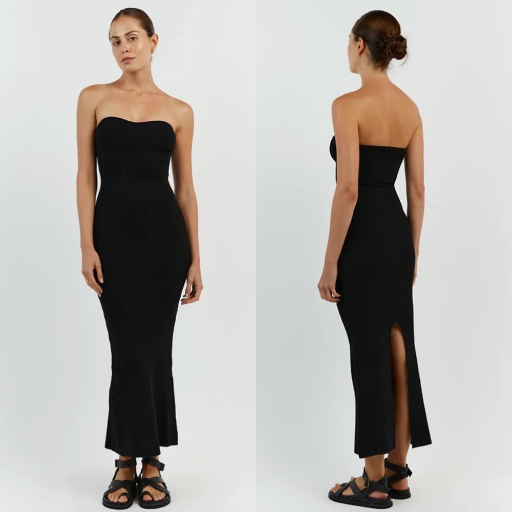 DISSH Black Strapless Ribbed Maxi Dress